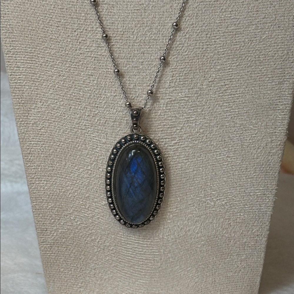 925 Genuine Labradorite Pendant Sterling Silver Necklace